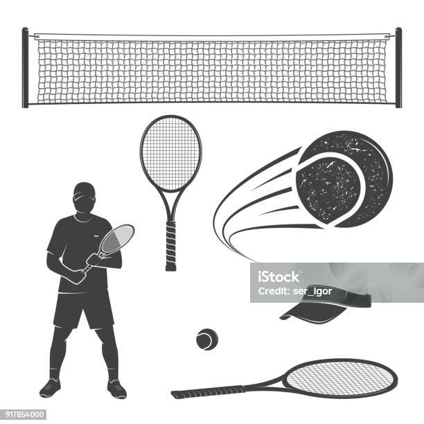 Set Of Tennis Equipment Silhouettes Stock Illustration - Download Image Now - Tennis Net, Tennis, Tennis Racket