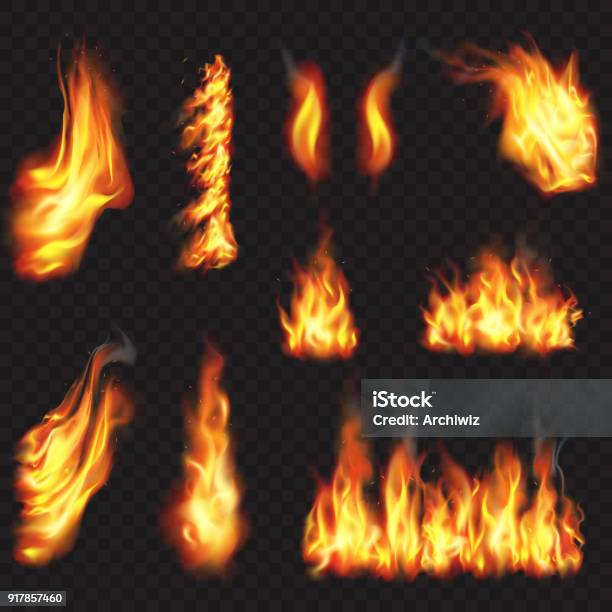 Realistic Fire Flames Effect Stock Illustration - Download Image Now - Fire - Natural Phenomenon, Flame, Flaming Torch