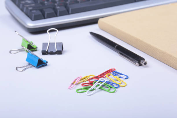istock office supplies and gadgets on desk. Top View. 917857658