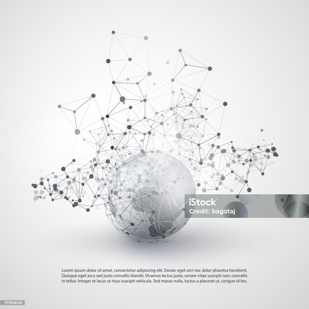 Network Connections Concept Abstract Cloud Computing and Network Connections Concept Design with Earth Globe and Transparent Geometric Mesh - Illustration in Editable Vector Format Abstract stock vector