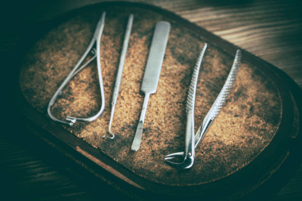 istock Old medicine equipment on wooden background. 917861452