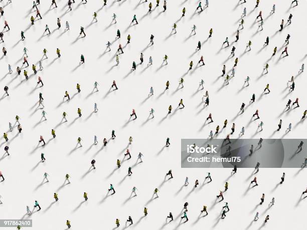 People Walking Against The White Background Top View Stock Photo - Download Image Now