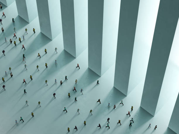 People walking against the white background top view 3D rendering