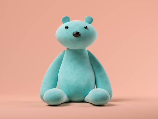 oso de juguete azul en 3d ilustración de fondo rosa - muñeco de peluche fotografías e imágenes de stock