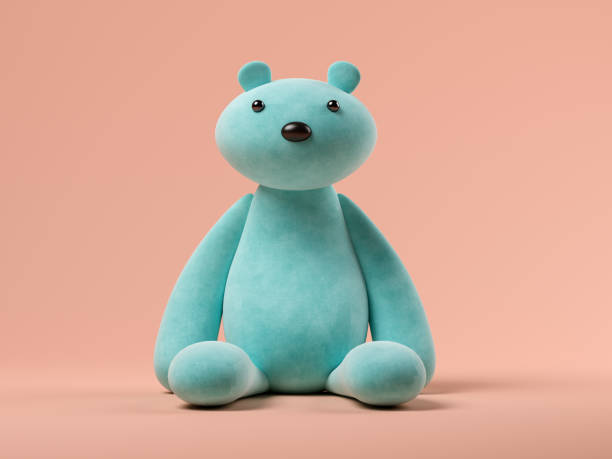 Blue toy bear on pink background 3D illustration