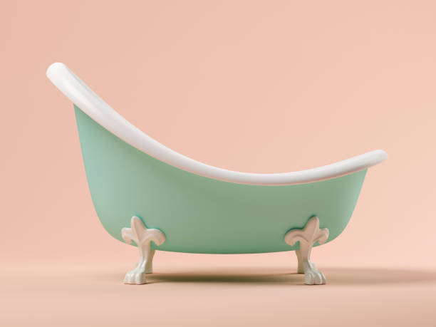 istock Vintage blue bathtub on pink background 3D illustration 917864176
