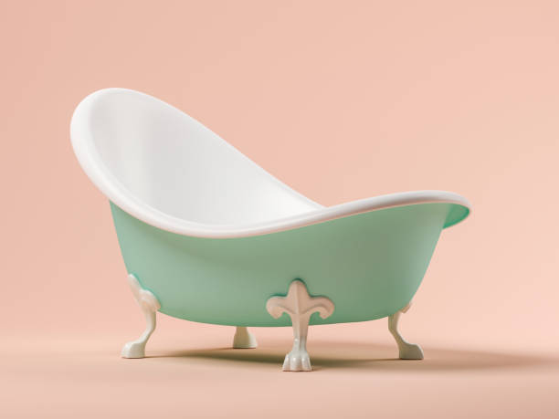 istock Vintage blue bathtub on pink background 3D illustration 917864744