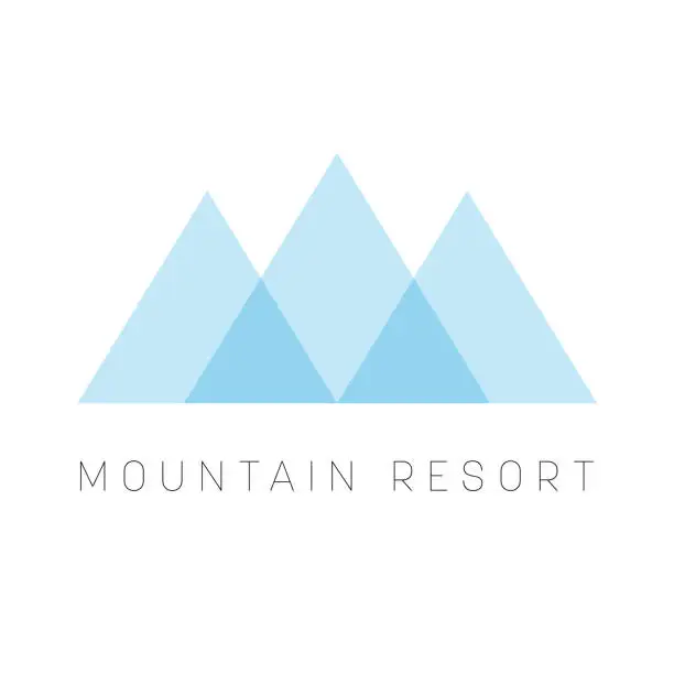 Vector illustration of Mountain Resort   template. Blue triangle shape  type for business or travel company. Vector illustration