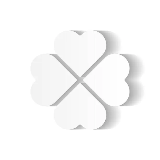 Vector illustration of Shamrock - white four leaf clover icon. Good luck theme and Saint Patrick symbol design element. Simple vector illustration with long shadow effect