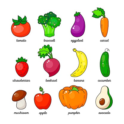 Ilustración de De Dibujos Animados Conjunto Vegetal Saludable Vegetales Y  Frutas Aisladas Sobre Fondo Blanco y más Vectores Libres de Derechos de  Vegetal - iStock