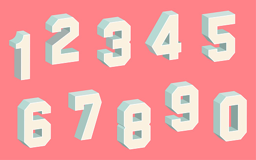 3D Block Numbers on the Light Red Background
