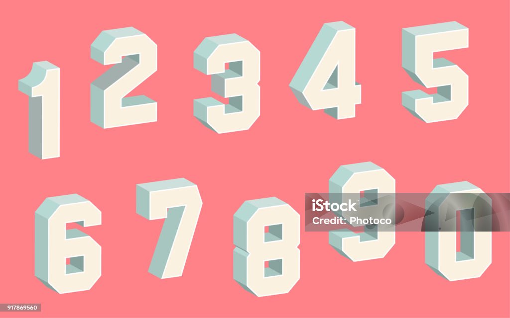 3D Block Numbers 3D Block Numbers on the Light Red Background Number stock vector