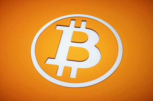 3D Bitcoin currency logo orange\n\n