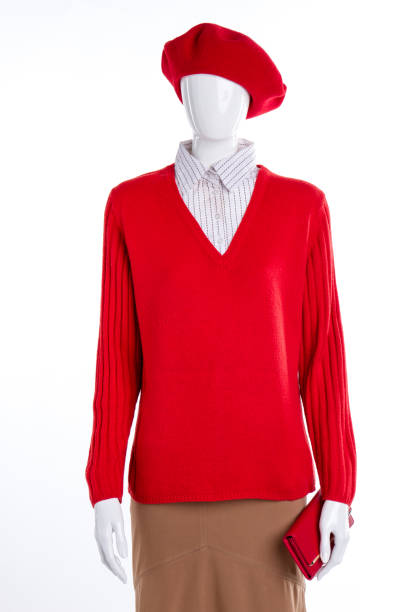 istock Red sweater with collar for women. 917881384