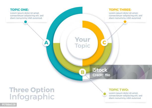 Three Options Infographic Pie Chart Stock Illustration - Download Image Now - Infographic, Circle, Concentric