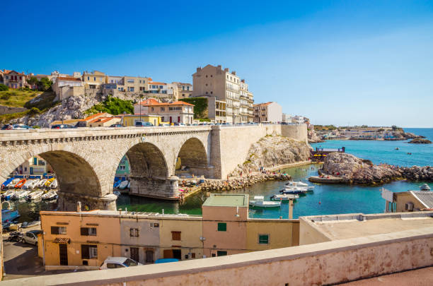 The Vallon des Auffes - fishing haven with small old houses, Marseilles, France The Vallon des Auffes - fishing haven with small old houses, Marseilles, France marseille stock pictures, royalty-free photos & images