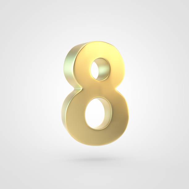 istock 3D rendered golden number 8 isolated on white background. 917892384