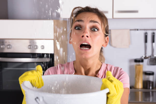 istock Woman Holding A Bucket While Water Droplets Leak From Ceiling 917892686