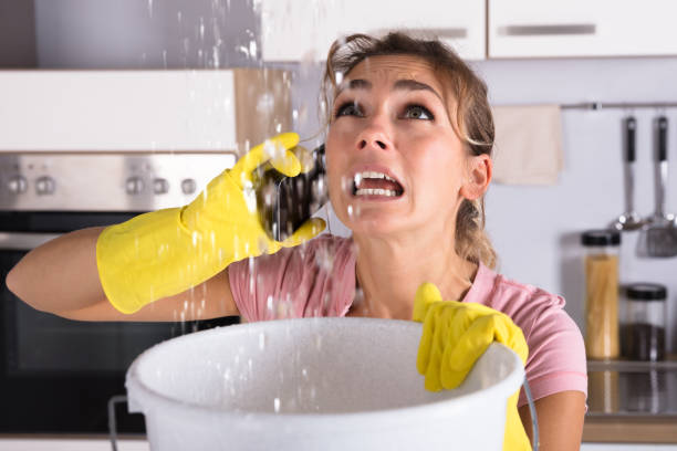 istock Woman Calling Plumber To Fix Water Leaking From Ceiling 917892692