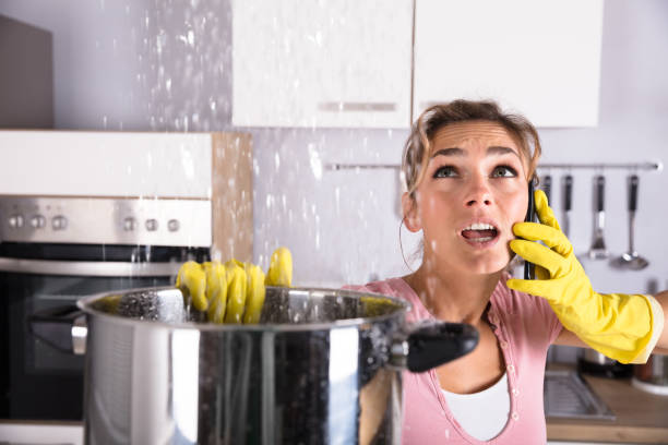 istock Woman Calling Plumber To Fix Water Leaking From Ceiling 917892694