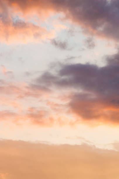 istock The vertical view of sky background or texture at the sunset time with clouds. Copy space 917895354