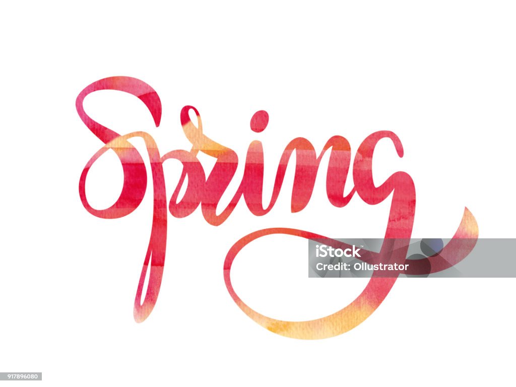 Spring watercolor typography Vector hand drawn watercolor Spring inscription. Springtime stock vector