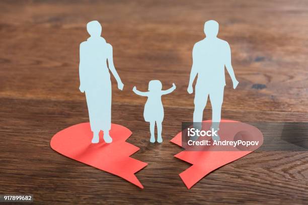 Family Paper Cut On Broken Heart Stock Photo - Download Image Now - Divorce, Parent, Family