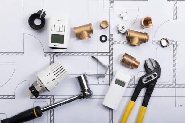 istock Plumbing Fixtures On Blueprint 917901558