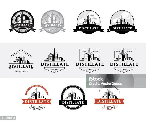 Set Of Distillery Production Icons Stock Illustration - Download Image Now - Logo, Brewery, Factory