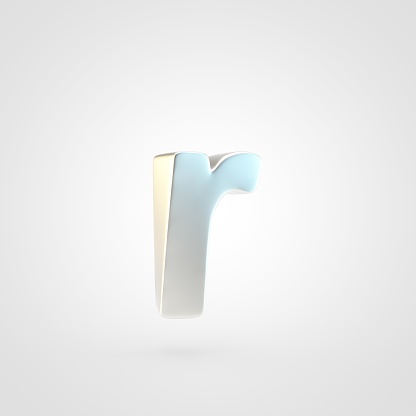 Silver letter R lowercase. 3D rendering of matted silver font isolated on white background.