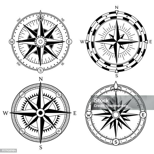 Windroseretrodesignvektorsammlung Vintage Nautische Oder Marine Windrose Und Kompass Symbole Festgelegt Für Die Reise Navigationsdesign Stock Vektor Art und mehr Bilder von Rose