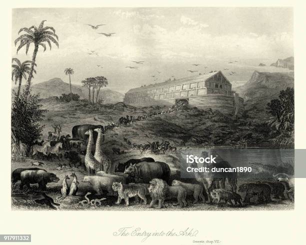 The Animals Entering Noahs Ark Genesis Stock Illustration - Download Image Now - Noah - Religious Figure, Ark, Flood