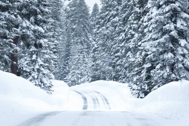 istock Snowy road with icy conditions 917911690