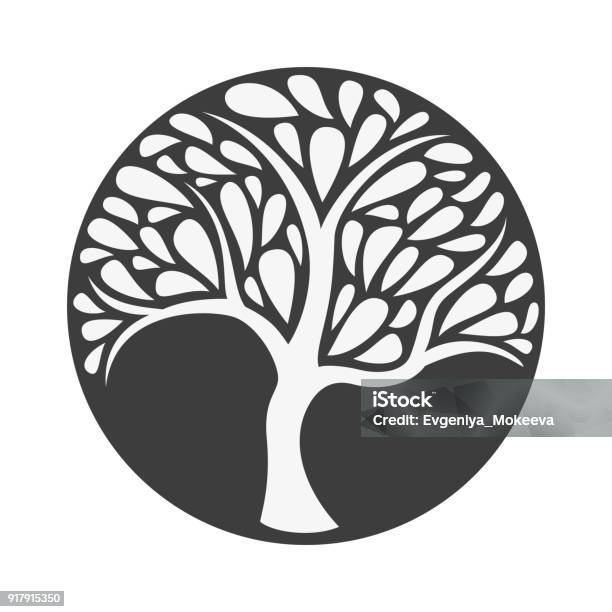 Ornament Tree Icon On Black Background Vector Illustration Stock Illustration - Download Image Now