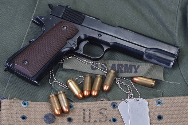 istock M1911 government with US ARMY uniform 917922796