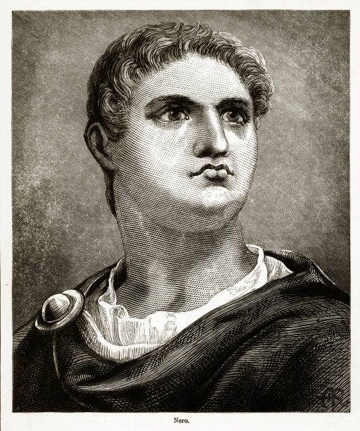 Nero, 37-68 A.D. Engraving Rare and beautifully executed Engraved illustration of Nero, Nero Claudius Caesar Augustus Germanicus, 37-68 A.D. Engraving from Great Men and Famous Women: A Series of Pen and Pencil Sketches, by Charles F. Horne and Published in 1894. Copyright has expired on this artwork. Digitally restored. emperor stock illustrations