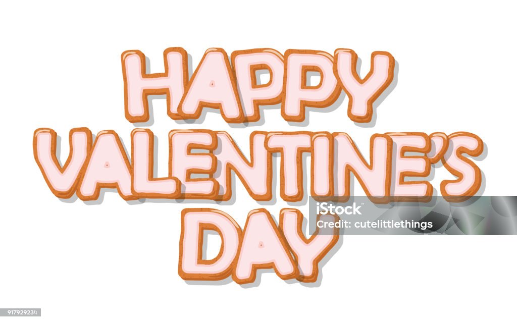 Happy Valentine S Day Biscuit Cartoon Hand Drawn Letters Cute Design In  Pastel Pink Colors Stock Illustration - Download Image Now - iStock