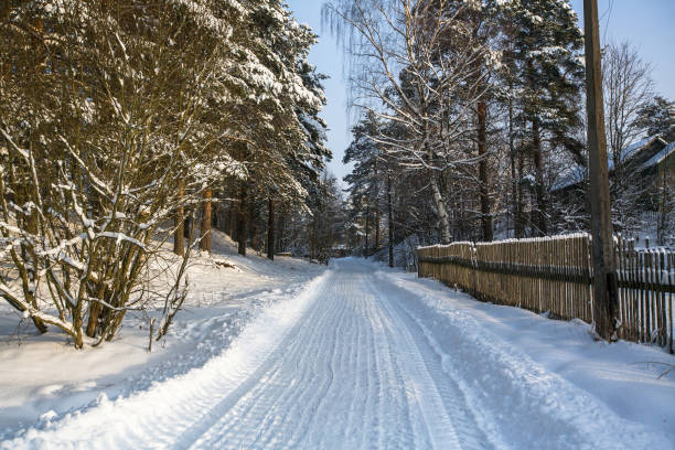 nevado vila ao ar livre da carélia, no inverno, rússia. - 11270 - fotografias e filmes do acervo