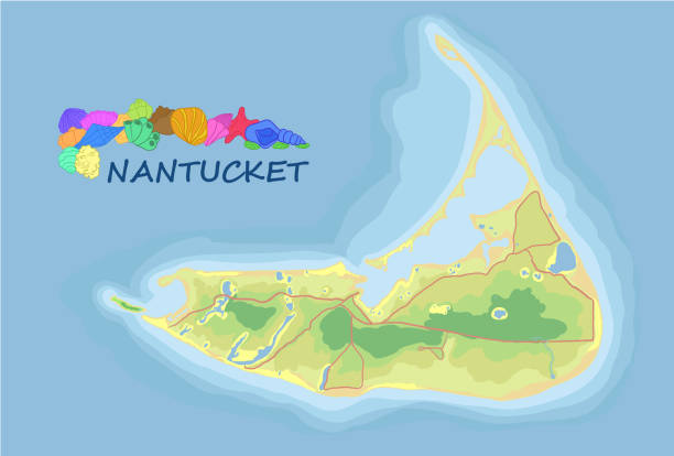 난 터 켓입니다. 벡��터 지도입니다. 도, 공원, 호수 지정과 상세한 지리적인 지도. - massachusetts map cartography nantucket stock illustrations
