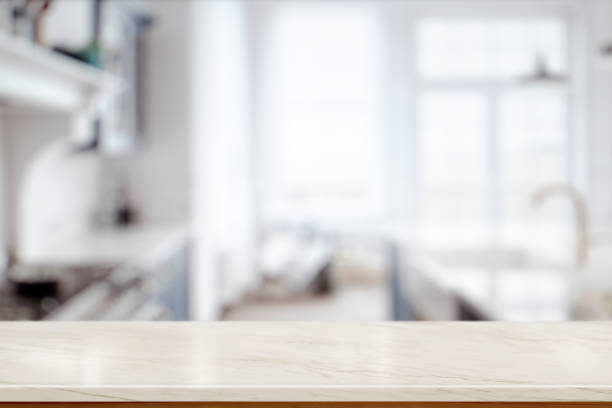 istock Empty marble counter in kitchen room. for food or product display montage 917941278