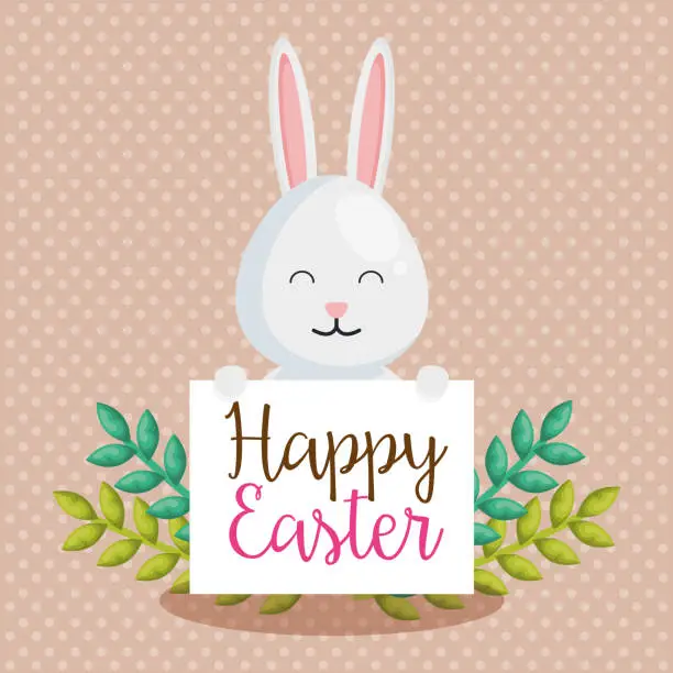 Vector illustration of cute rabbit happy easter celebration