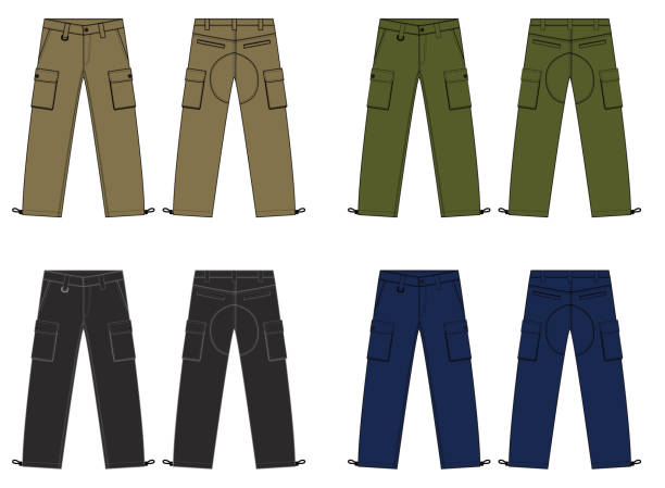 illustrations, cliparts, dessins animés et icônes de illustration de cargaison pour hommes pantalons / color variations - silhouette isolated pants adult