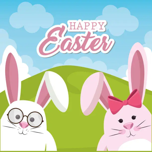 Vector illustration of cute rabbit happy easter celebration