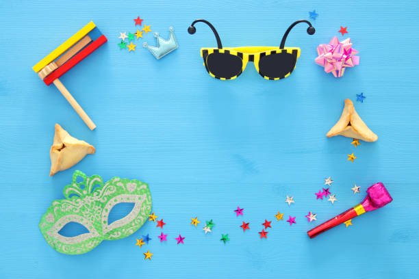 istock Purim celebration concept (jewish carnival holiday). Top view. 917958208