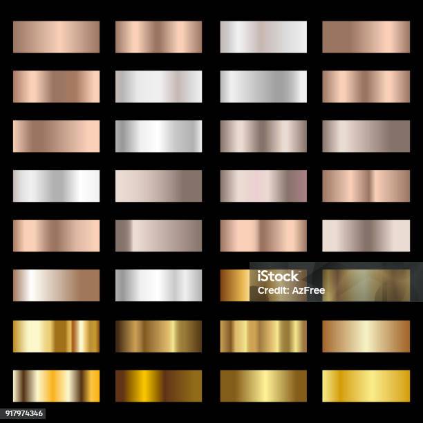 Set Of Silver Bronze And Gold Foil Texture Gradation Background Vector Stock Illustration - Download Image Now