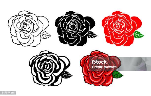 Collection Of Roses Silhouette Of Black Color And Shadow Style Stock Illustration - Download Image Now