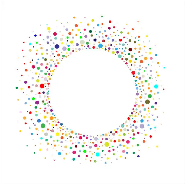 Vector illustration of Circular frame with colorful confetti on a white background