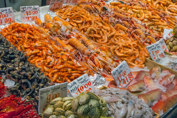 istock Fish, squid and crustaceans for sale 917980420