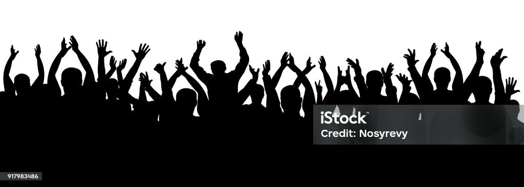 Applause crowd silhouette, cheerful people. Concert, party. Funny cheering, isolated vector Crowd of People stock vector