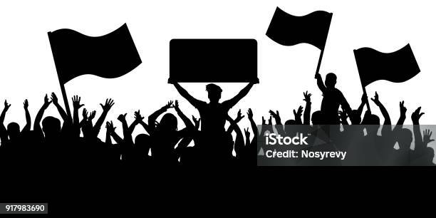 Crowd Of People With Flags Silhouette Background Sports Fans Stock Illustration - Download Image Now